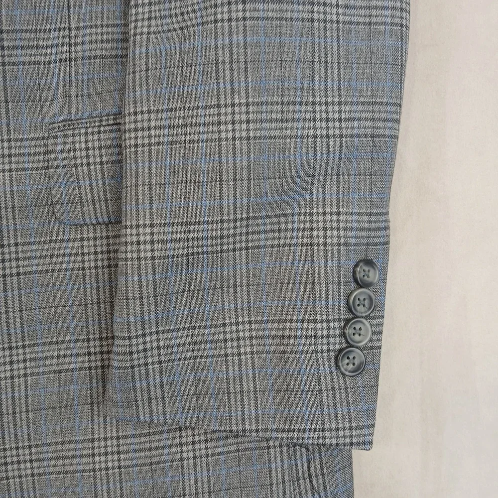 Pronto Uomo Platinum‎ 38R Mens Blazer Sport Coat Plaid Gray 19x30 Modern London